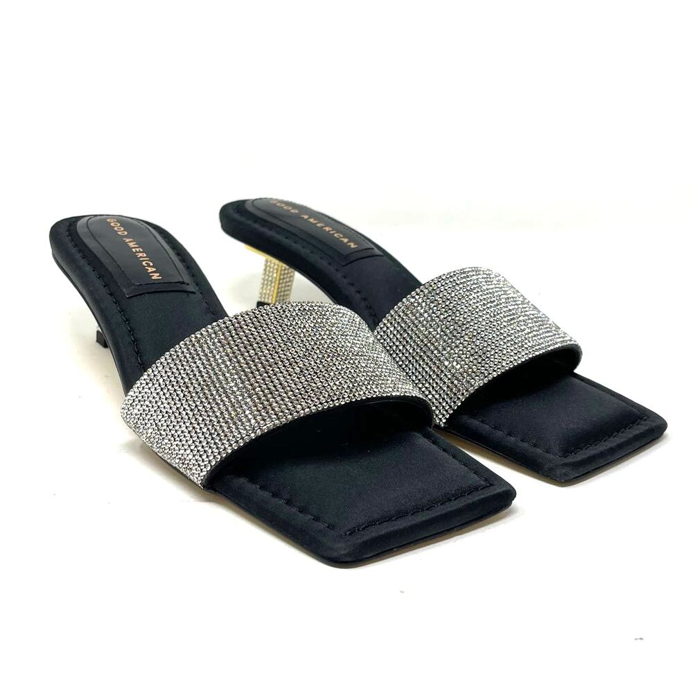 Good American Kickstand Slide‎ Sandal Mules Black Diamond Size 7.5 GA117KD